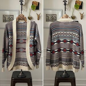 Cotton Emporium Aztec Southwestern Blanket Print Cardigan Sweater M